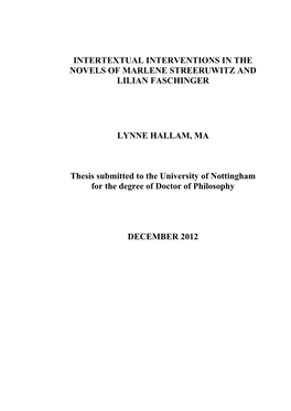 Intertextual Interventions in the Novels of Marlene Streeruwitz and Lilian Faschinger