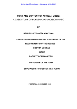Form and Content of African Music: a Case Study of Bukusu Circumcision Music