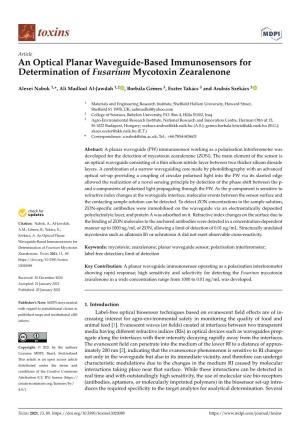 An Optical Planar Waveguide-Based Immunosensors for Determination of Fusarium Mycotoxin Zearalenone