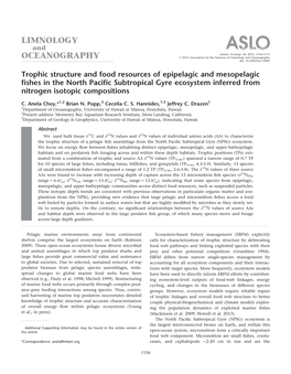 Trophic Structure and Food Resources of Epipelagic and Mesopelagic Fishes in the North Pacific Subtropical Gyre Ecosystem Inferred from Nitrogen Isotopic Compositions