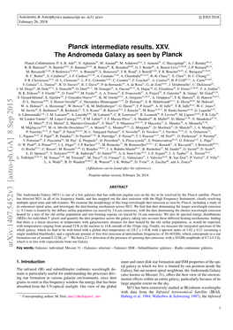 Planck Intermediate Results. XXV. the Andromeda Galaxy As Seen by Planck Planck Collaboration: P