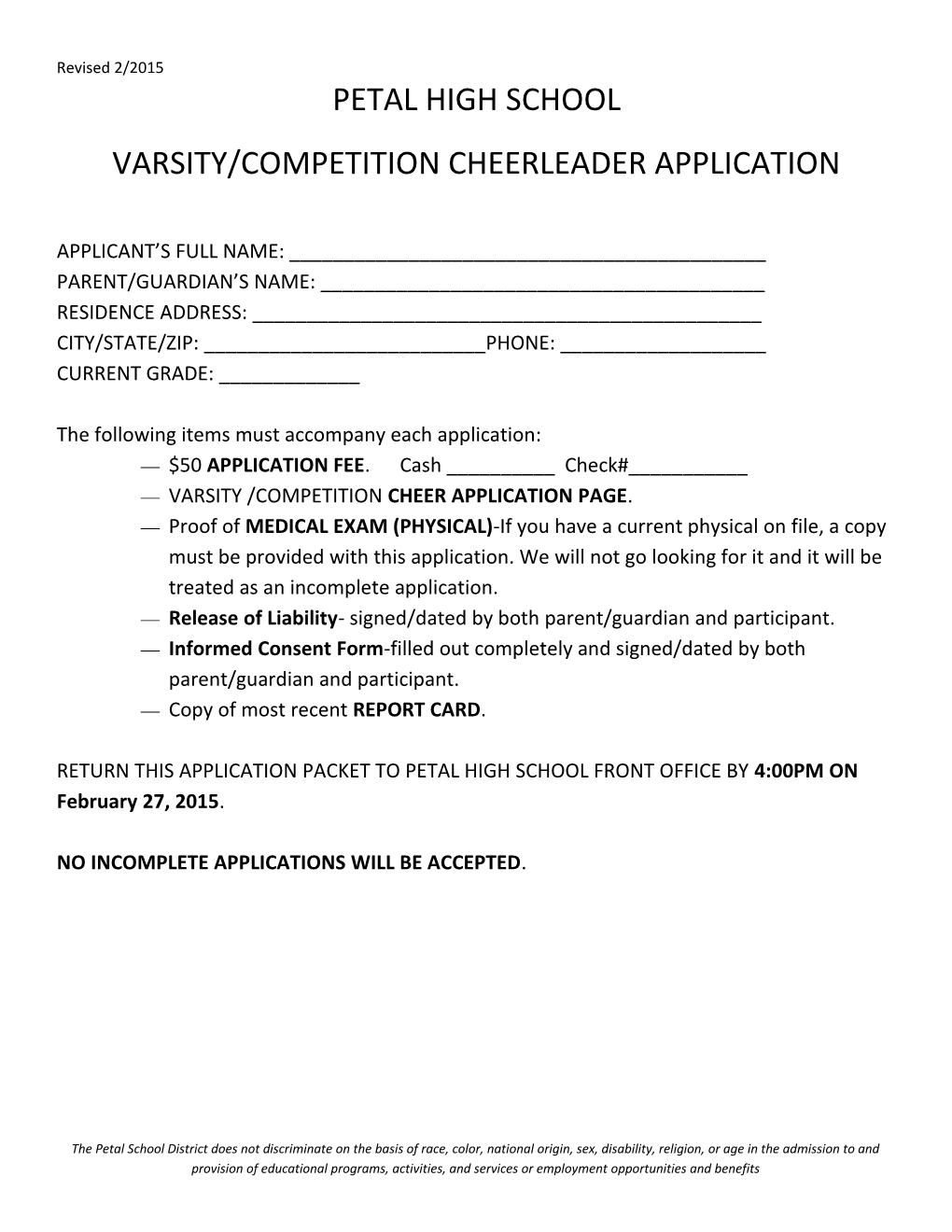 Varsity/Competition Cheerleader Application