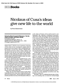 Nicolaus of Cusa's Ideas Give New Life to the World