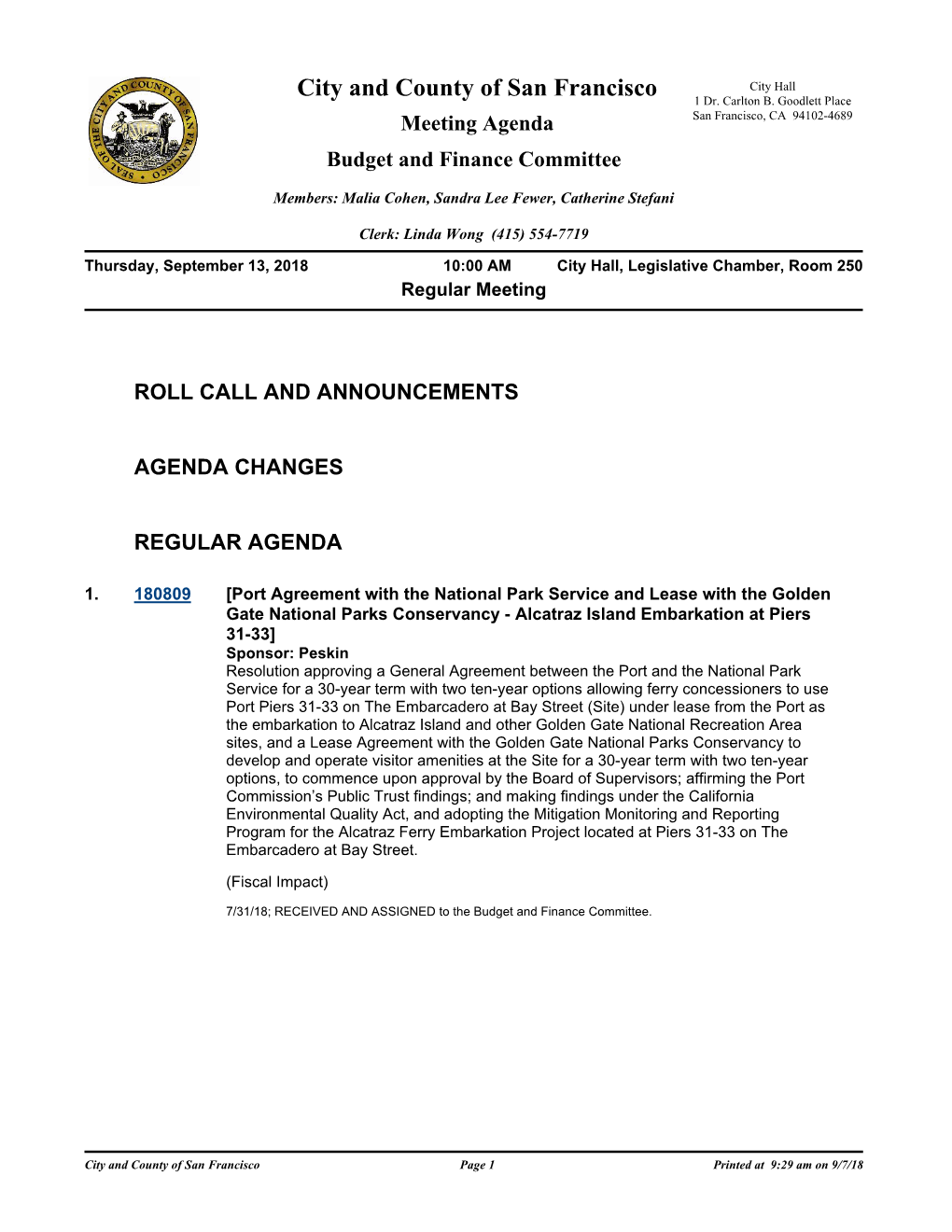 Meeting Agenda San Francisco, CA 94102-4689 Budget and Finance Committee