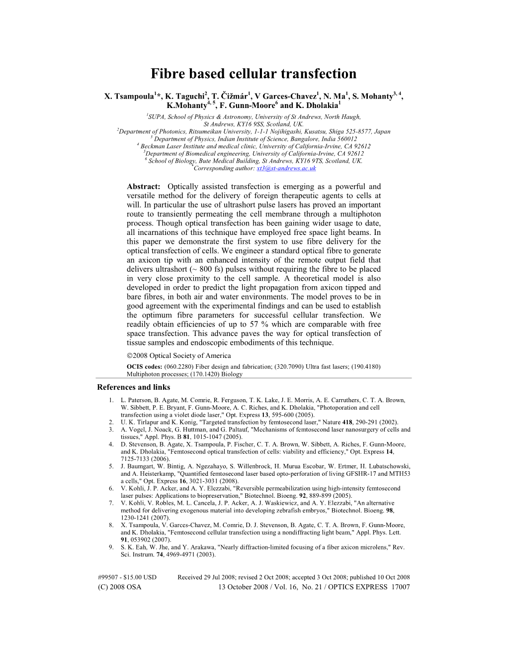 Fibre Based Cellular Transfection