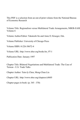 Bilateral Negotiations and Multilateral Trade: the Case of Taiwan - U.S