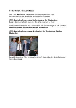 Hochschulen / Universitäten: Seit 1991 Professur, Leiter Des