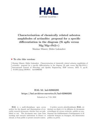 Characterisation of Chemically Related Asbestos Amphiboles of Actinolite