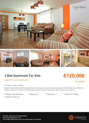 3 Bed Apartment for Sale €120,000 Alhama De Granada, Granada, Spain Ref: 418020