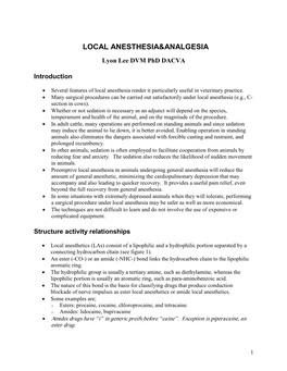 Local Anesthesia/Analgesia