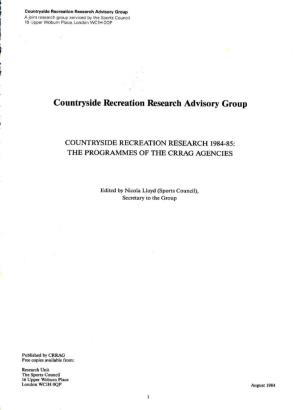 Countryside Recreation Research Advisory Group a Joint Research Group Serviced by the Sports Council 16 Upper Woburn Place, London WC1H OOP