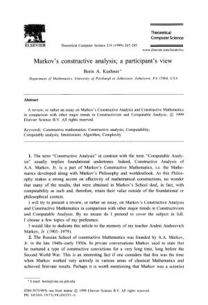 Markov's Constructive Analysis
