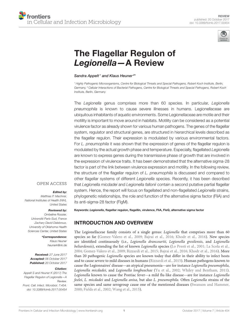 The Flagellar Regulon of Legionella—A Review