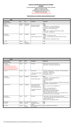 Eastman Ensemble Rehearsal/Concert Schedule Fall