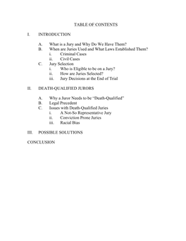TABLE of CONTENTS I. INTRODUCTION A. What Is a Jury