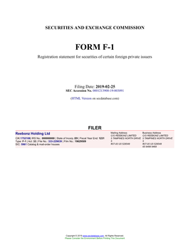 Reebonz Holding Ltd Form F-1 Filed 2019-02-25