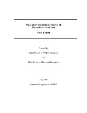 Plant and Vertebrate Inventories of Jordan River State Park Final Report