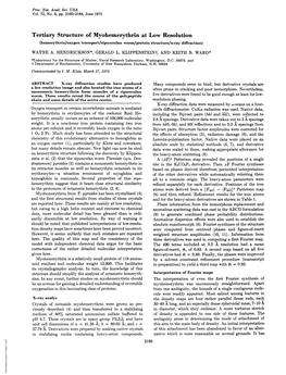 Tertiary Structure of Myohemerythrin at Low Resolution (Hemerythrin/Oxygen Transport/Sipunculan Worm/Protein Structure/X-Ray Diffraction) WAYNE A