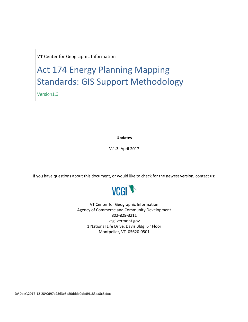 Act 174 Energy Planning Mapping Standards: GIS Support Methodology