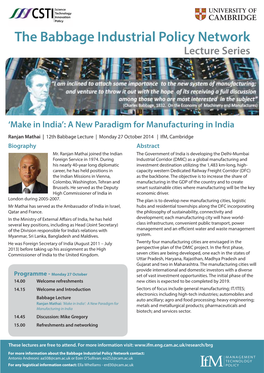 The Babbage Industrial Policy Network Lecture Series