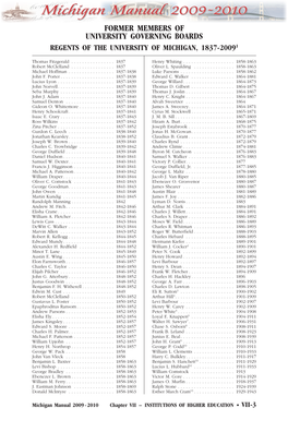 University of Michigan Regents, 1837-2009