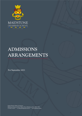 Admission Arrangements for September 2021