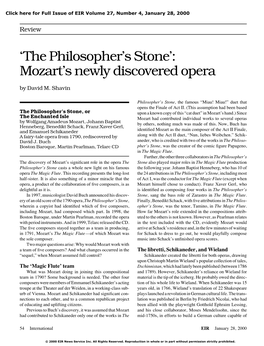 'The Philosopher's Stone': Mozart's Newly Discovered Opera