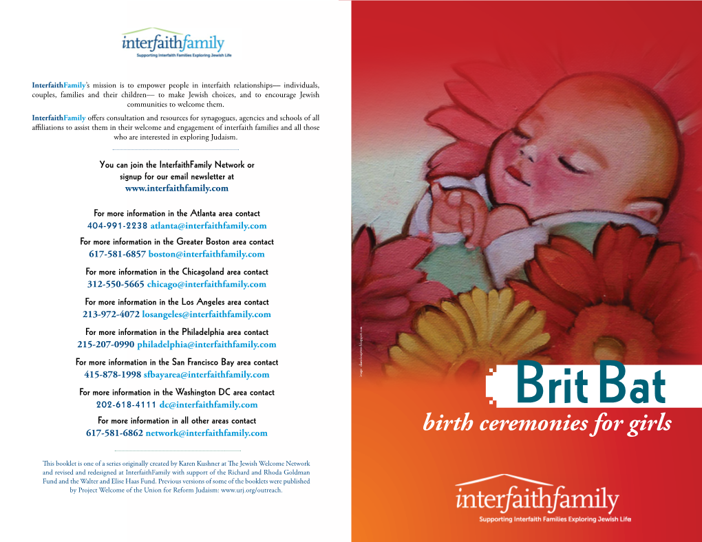Britbat for More Information in All Other Areas Contact 617-581-6862 Network@Interfaithfamily.Com Birth Ceremonies for Girls