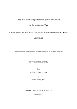 Seed Dispersal and Population Genetic Variation in the Context Of