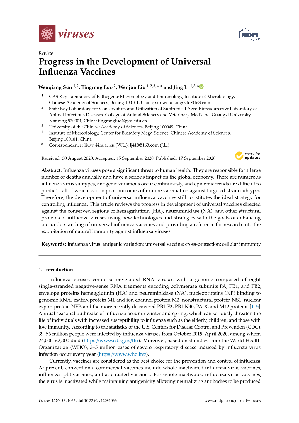 Progress in the Development of Universal Influenza Vaccines