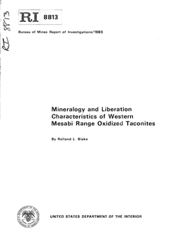 Mineralogy and Liberation Characteristics of Western Mesabi Range Oxidized Taconites