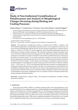 Study of Non-Isothermal Crystallization of Polydioxanone and Analysis of Morphological Changes Occurring During Heating and Cooling Processes