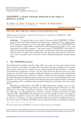 TRAPPIST: a Robotic Telescope Dedicated to the Study of Planetary Systems