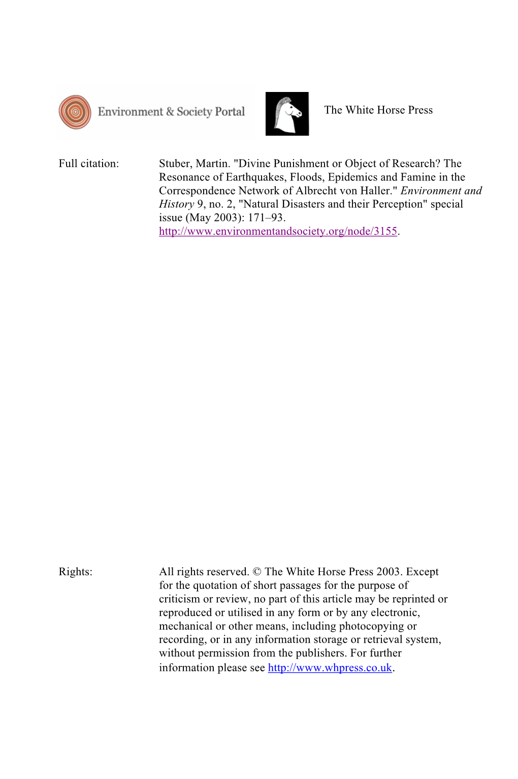 Stuber, Martin. "Divine Punishment Or Object of Research? the Resonance of Earthquakes