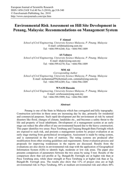 Environmental Risk Assessment on Hill Site Development in Penang, Malaysia: Recommendations on Management System