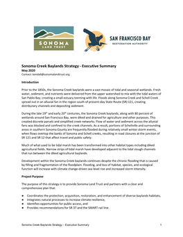 Sonoma Creek Baylands Strategy - Executive Summary May 2020 Contact: Kendall@Sonomalandtrust.Org
