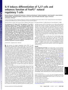 IL-9 Induces Differentiation of TH17 Cells and Enhances Function of Foxp3؉ Natural Regulatory T Cells