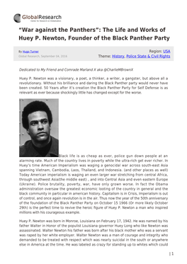 The Life and Works of Huey P. Newton, Founder of the Black Panther Party