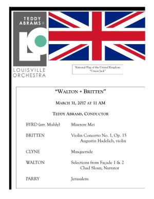 MARCH 31, 2017 at 11 AM BYRD (Arr. Muhly) Miserere Mei BRITTEN Violin Concerto No. 1, Op. 15 Augustin Hadelich