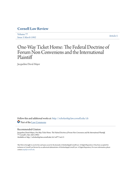 One-Way Ticket Home: the Federal Doctrine of Forum Non Conveniens and the International Plaintiff, 77 Cornell L