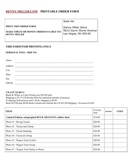 Denny-Miller.Com Printable Order Form