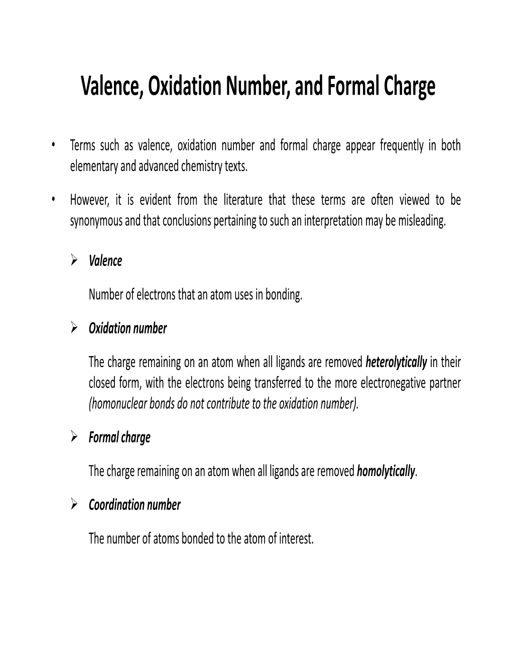 Valence, Oxidation Number, and Formal Charge