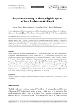 Karyomorphometry on Three Polyploid Species of Arum L. (Araceae, Aroideae)