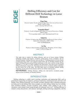 Drilling Efficiency and Cost for Different Drill Technology in Loose Stratum