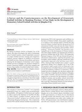 A Survey and the Countermeasures on the Development of Grassroots Football Activities in Shandong Province