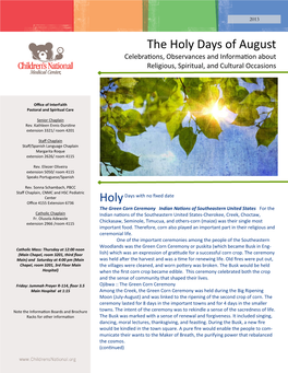 The Holy Days of August Celebrations, Observances and Information About Religious, Spiritual, and Cultural Occasions