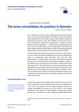 The Army Consolidates Its Position in Bamako Author: Valerie RAMET