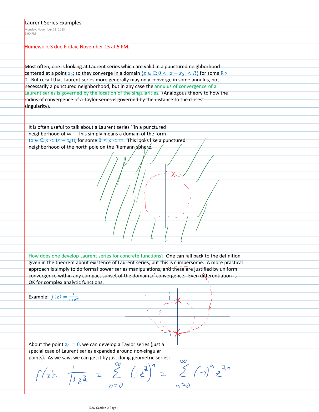 Laurent Series Examples Monday, November 11, 2013 2:00 PM