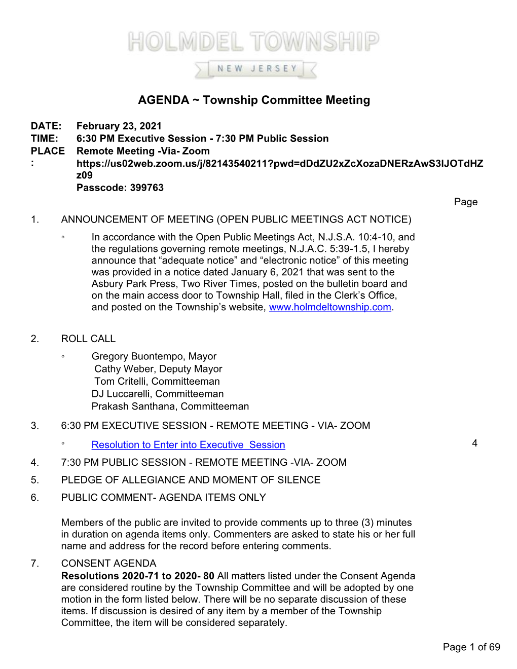 Township Committee Meeting