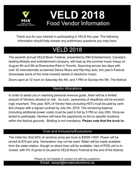 VELD 2018 Food Vendor Information